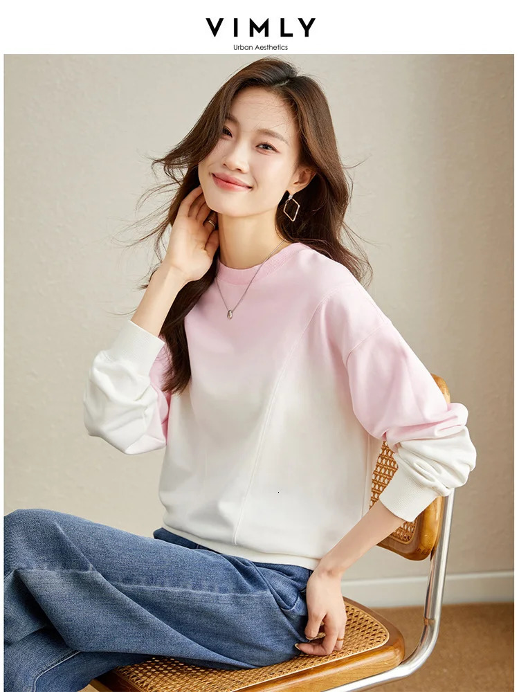 VIMLY Loose Gradient Sweatshirts for Women Autumn Fashion Casual Round Neck Pullovers Long Sleeve Tops Female Clothes M2967 250213