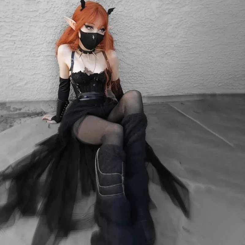 Emo High Waist Irregular Sexy Slim Skirt Harajuku Gothic Mesh Women Y2k Egirl Alternative Indie Clubwear Female 250211