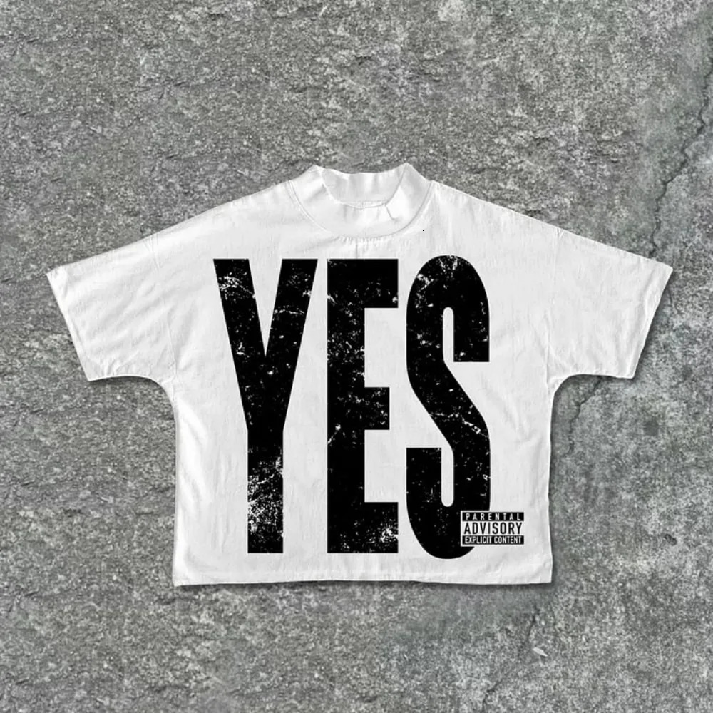 Yes Or No Alphabet Slogan Retro Old Graphics 100% Cotton Cropped T-Shirts Men Y2K Vintage Oversize Tshirt Streetwear Women Tops 250122