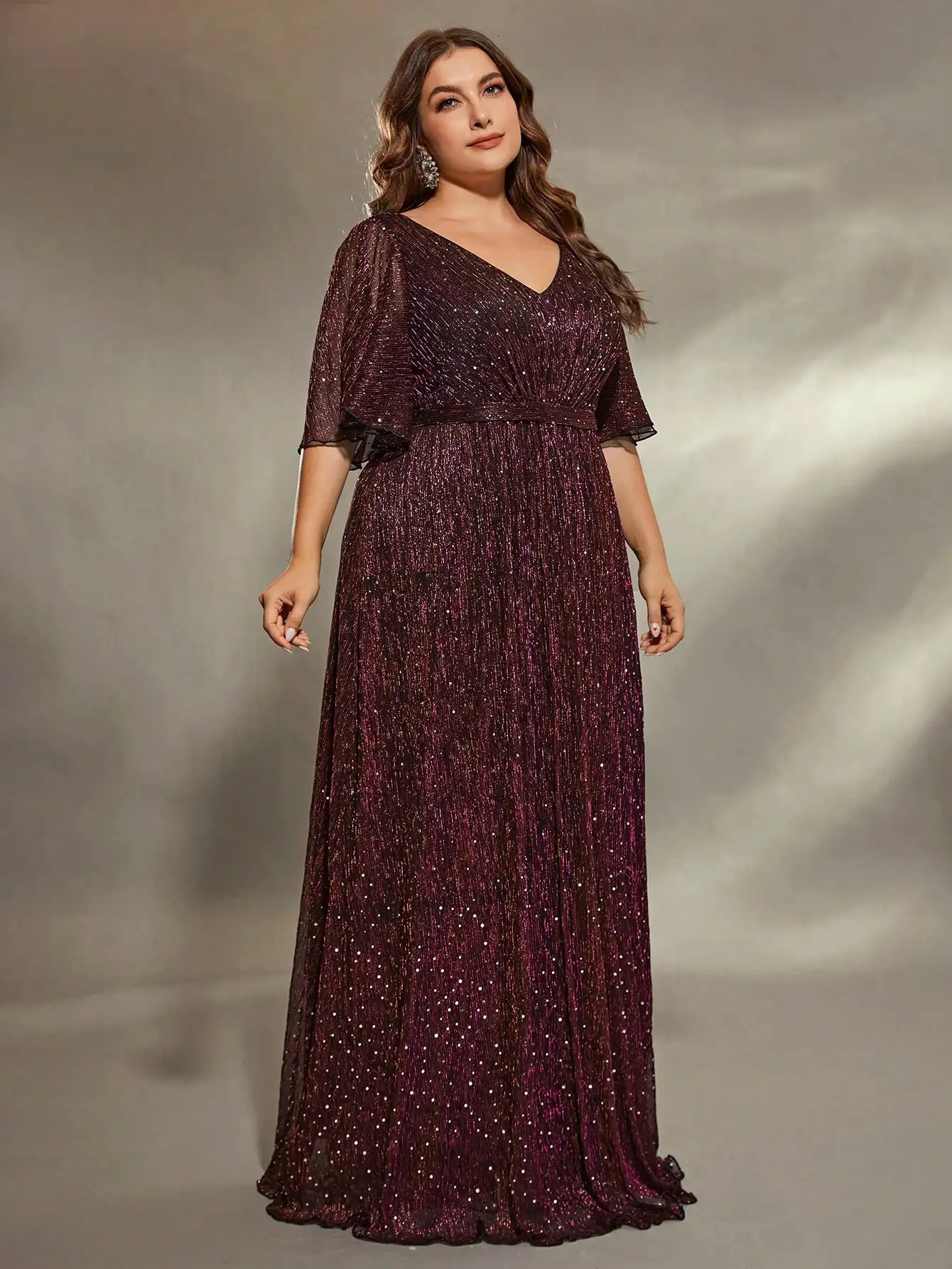 Mgiacy plus size Heart collar flared sleeves bust pleated slide silk development A full skirt Evening gown ball dress 250214