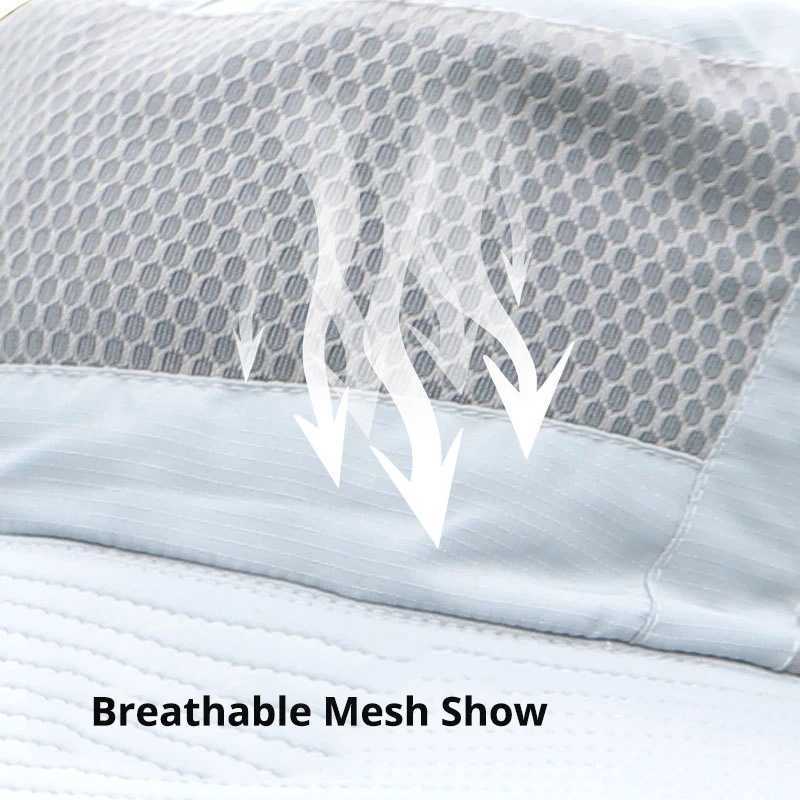 Mens Breathable Mesh Fisherman Caps Summer UV Protection Sun Hat Wide Brim Bucket Hat For Women Outdoor Anti UV Fishing Hats W250217