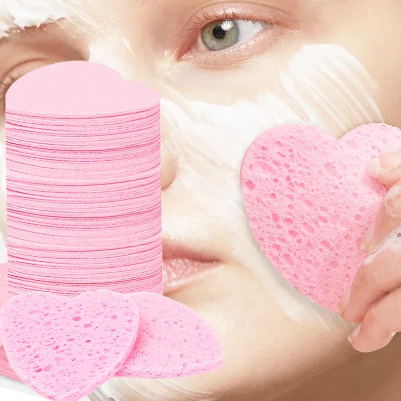 Heallor 10 pc Compressed Cellulose Heart Shape Sponge 100% Natural Reusable Cosmetic Spa Sponges for Cleansing Exf 250214