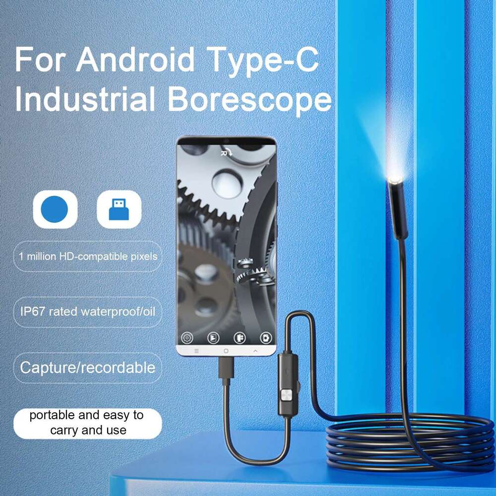 Type-c 5.5/7mm Scope 1m 1.5m 2m Scenarios Endoscope Camera with 6 Led Lights Ideal for Car Engines