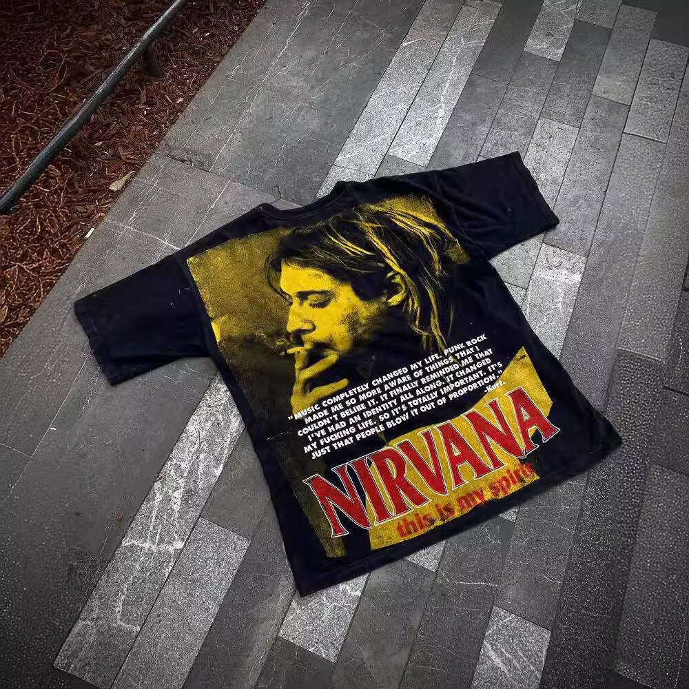 Round neck short sleeved loose T-shirt casual street style personalized wear printed pattern dark Gothic top