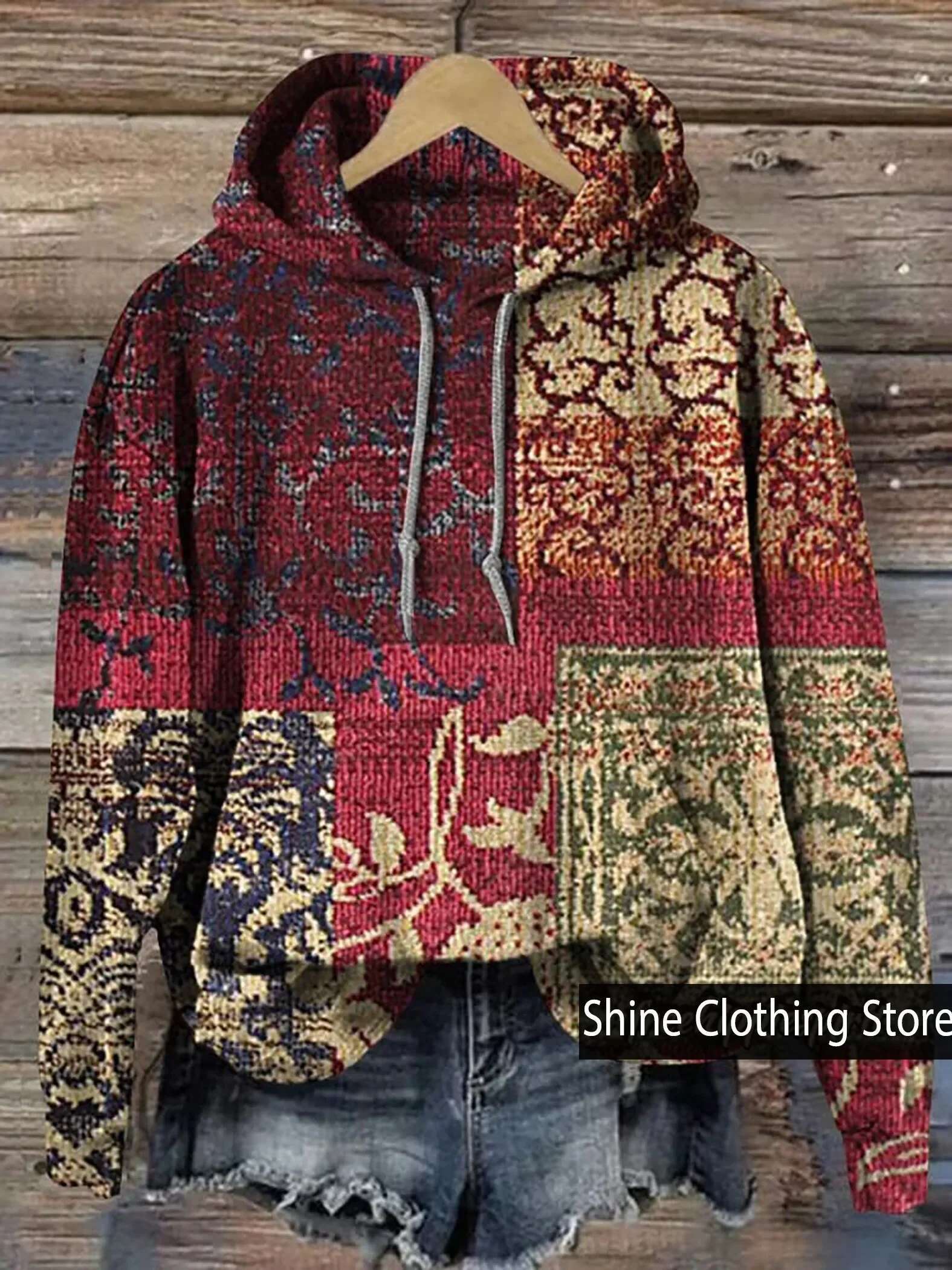 Retro Paisley ral Print Casual Hoodie Sweatshirt, Sudaderas Para Mujer,Winter Clothes Women,Plus Size sweatshirt hoodie