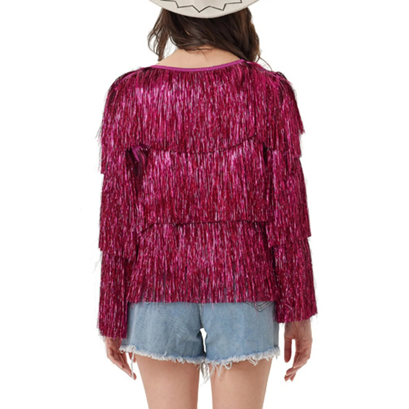 WomenS Glitter Sequin Jacket Hiphop Long Sleeve Fringe Zip Fly Club Outwear Streetwear Coats For Female 250213