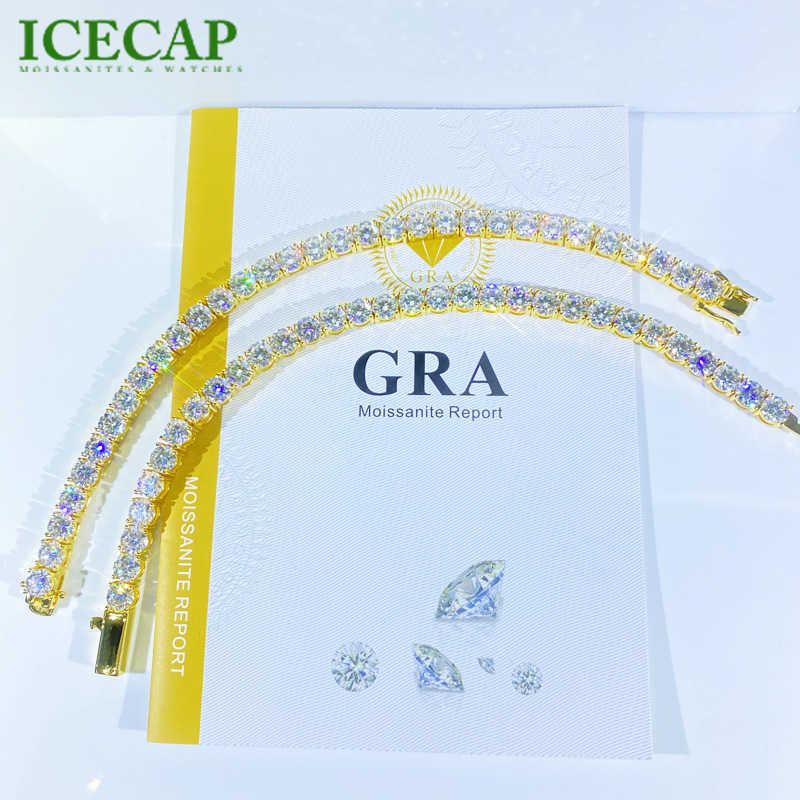 18k Gold 6mm D VVS Moissanite Tennis Chain Solid Silver Hiphop Diamond Tennis bracelet Pass Diamond Tester Fine Jewelry