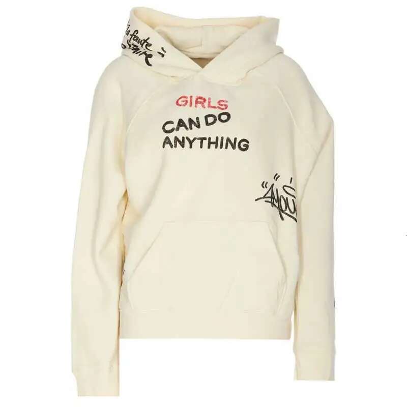 Graphic print hoodie white cotton Hoodies Women Autumn Winter classic hood long sleeve front pouch pocket Sweatshirts women