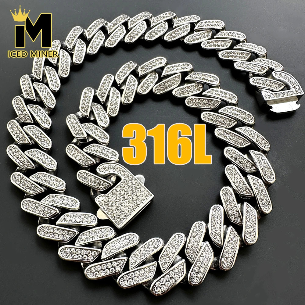19mm high-quality 316L stainless steel Cuban chain necklace suitable for men and women full gloss zircon Gothic hip-hop jewelry free delivery 250213