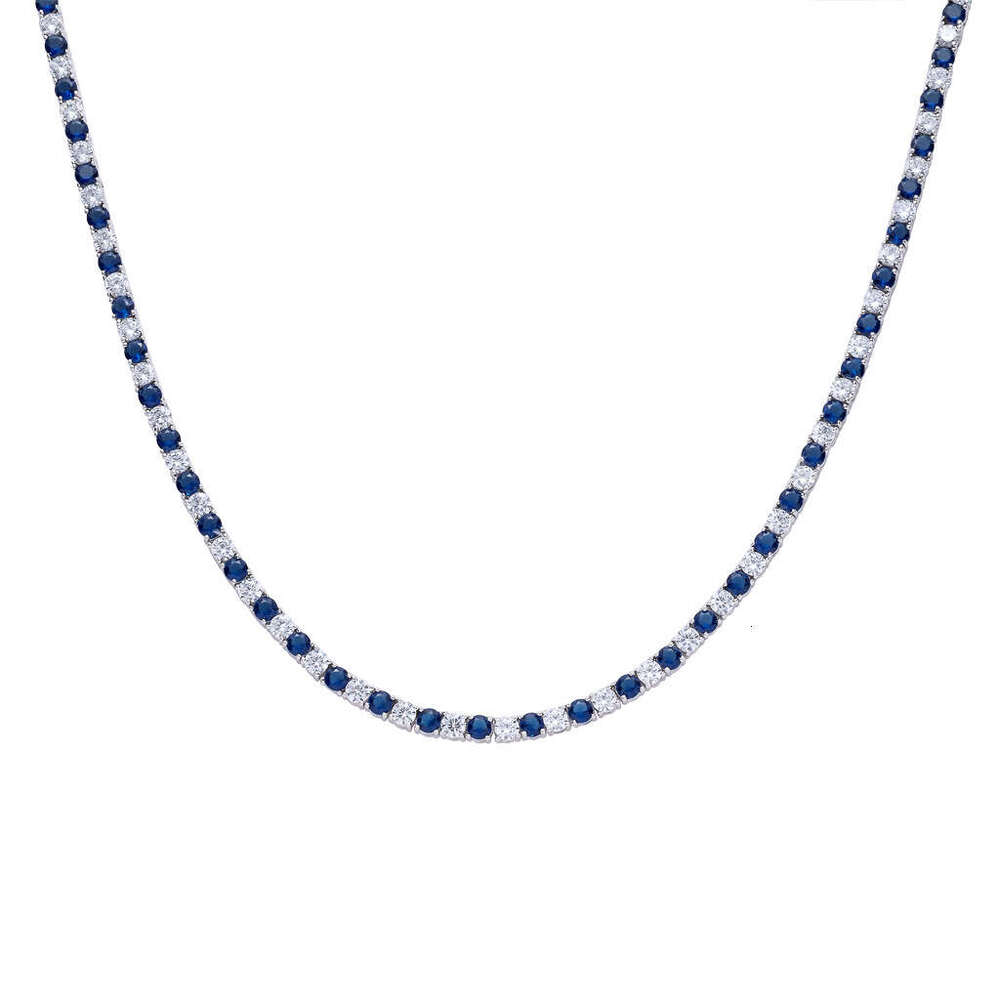 Men's Hip Hop 5mm Chain Tennis Chainlan Blue White Colored Zircon Necklace