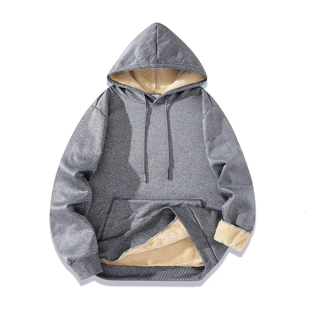 Autumn Winter Mens Fleece Lined Thermal Hoodie Sweatshirt Casual Loose Solid Color Top Round Neck Pullover Thicken 250214