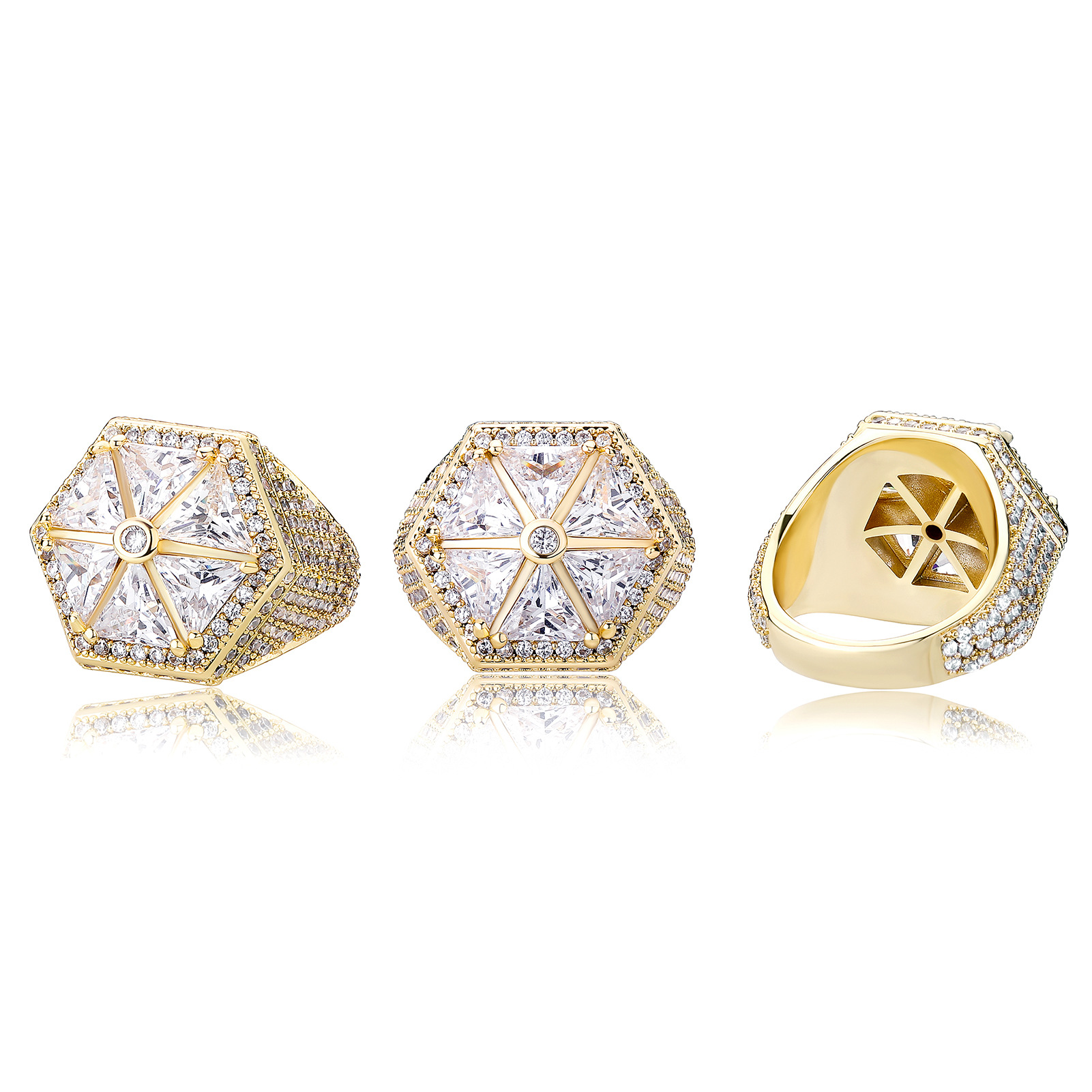 Hip Hop Lovely Candy Colored Hexagon Ring Real Gold Plated TopBling 5A T Zircon Jewelry