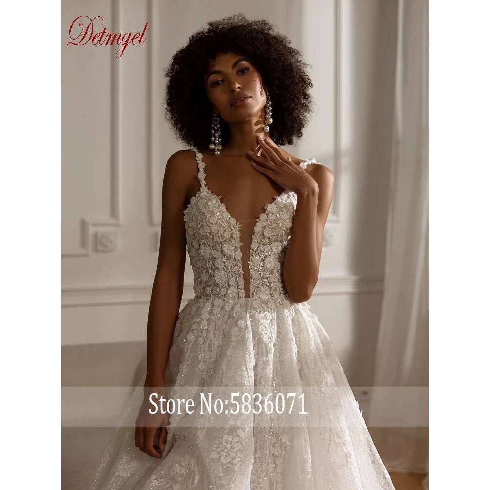 New Detmgel Modern Scoop Neck A E Wedding Sleeveless Beading Lace Court Train Bridal Dresses Customized