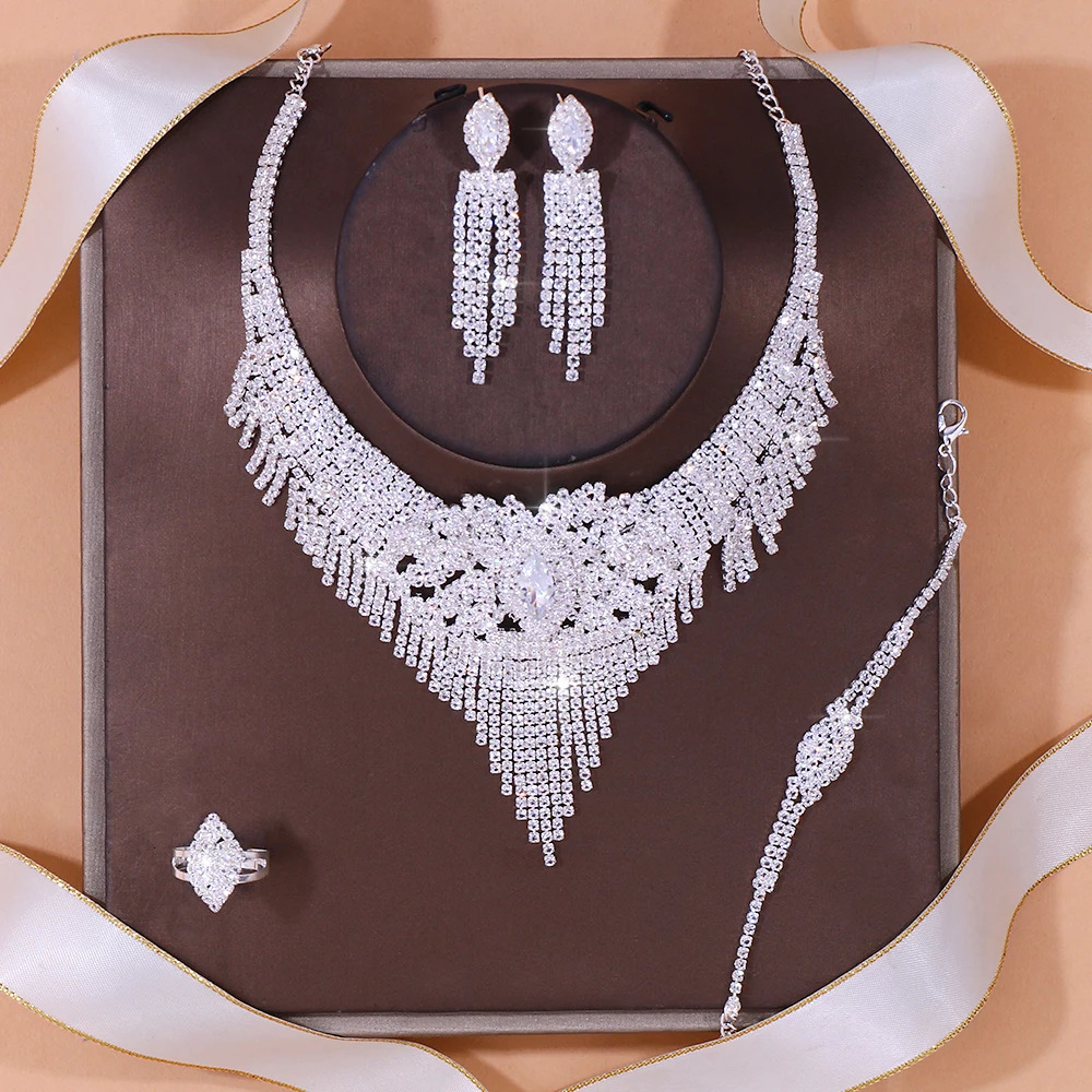 Stonefans Indian Bridal Jewelry Set Womens Accessories Fashion Tassel Rhinestone Necklace Earring Set Wedding Jewelry 250213