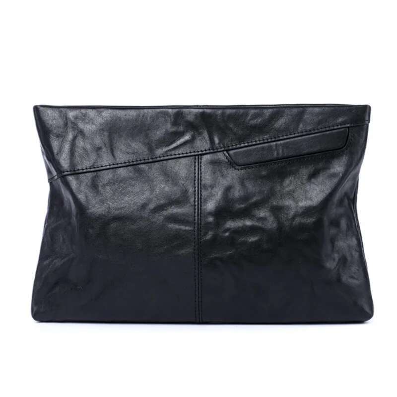 SENOFAN Men's Clutch Bags Cow Genuine Leather Vintage Big Soft Hand For Male Long Wallets Envelope Bag Phone Pocket Black