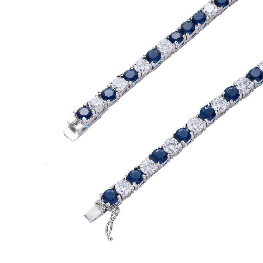 Men's Hip Hop 5mm Chain Tennis Chainlan Blue White Colored Zircon Necklace