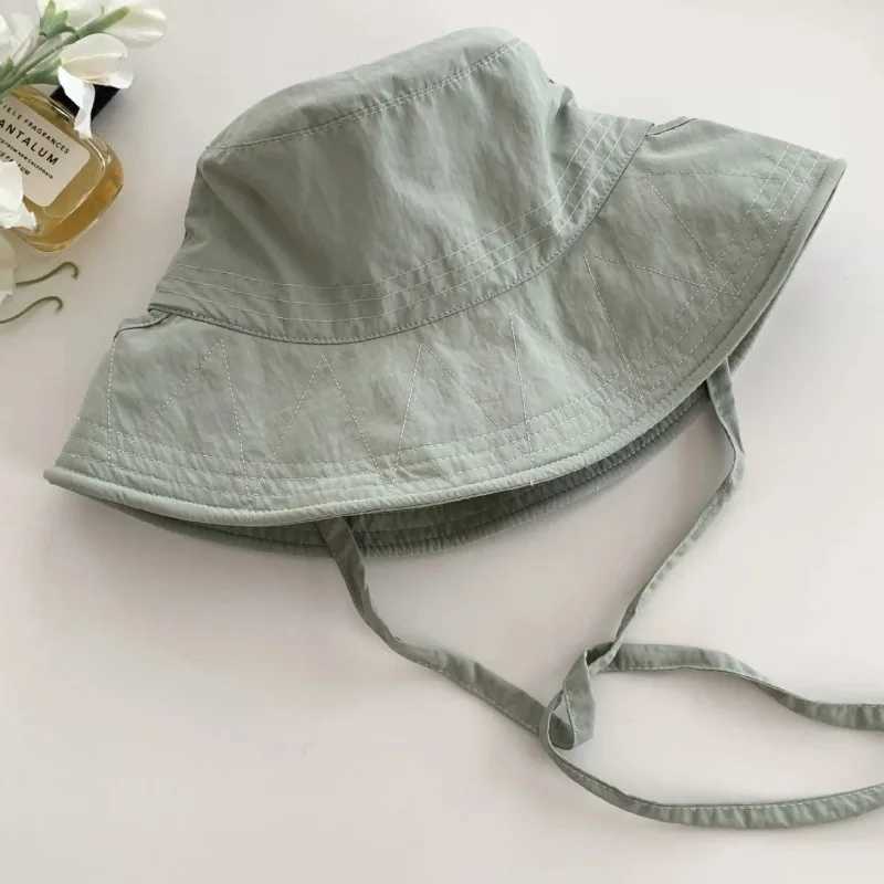 Lace-up Fisherman Hat Summer Adjustable Wide Brim Sunhat Women Bucket Hats Windbreak Windproof Rope Sunshade Basin Hat Panama W250217