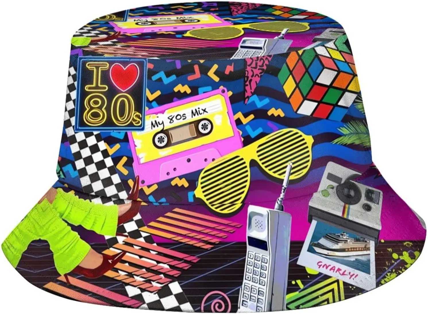 Retro Bucket Hat 80s 90s Icons Summer Unisex Geometric Print Travel Beach Fisherman Hat dsrge W250217