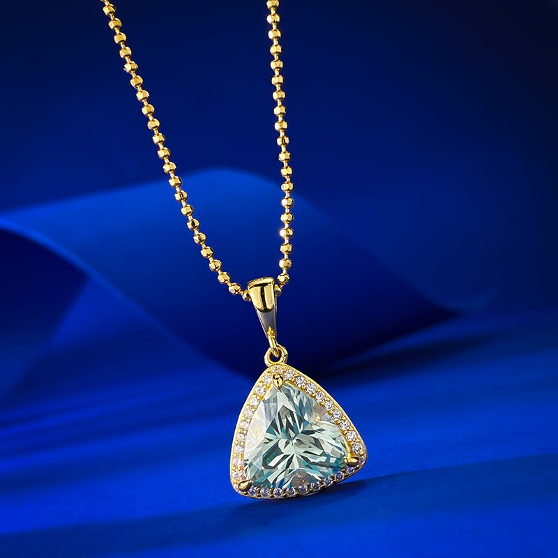 2025 Choucong Brand Triangle Pendant Jewelry Real 100% Sterling Sier Pear Cut Light Tourmaline Moissanite Dia Party Women Clavicle Necklace Gift