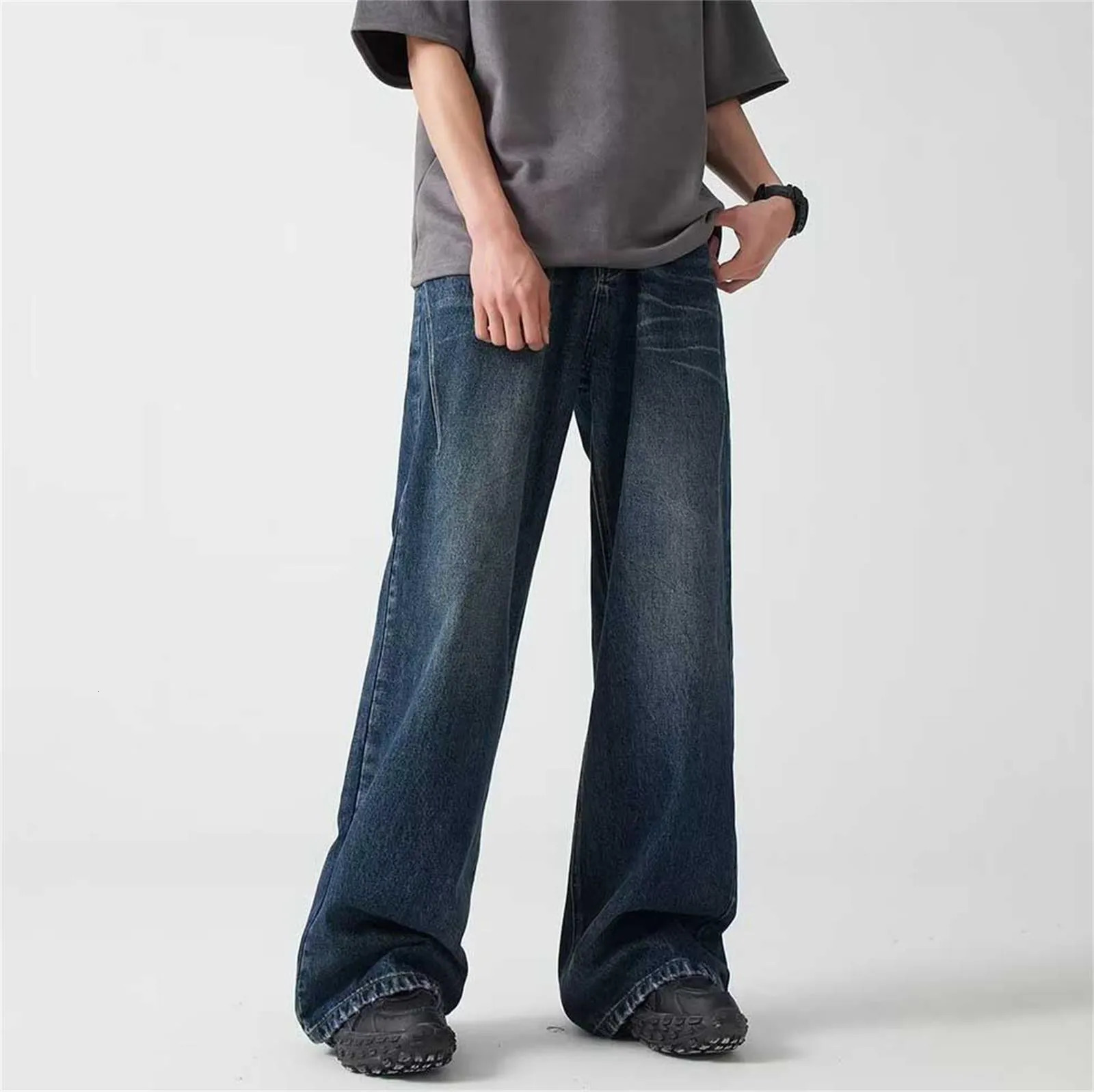 Baggy Jeans Men Distressed Denim Wide Leg Pants Pleated Oversize Hip Hop Trousers Male Korean Streetwear Clothing 250214