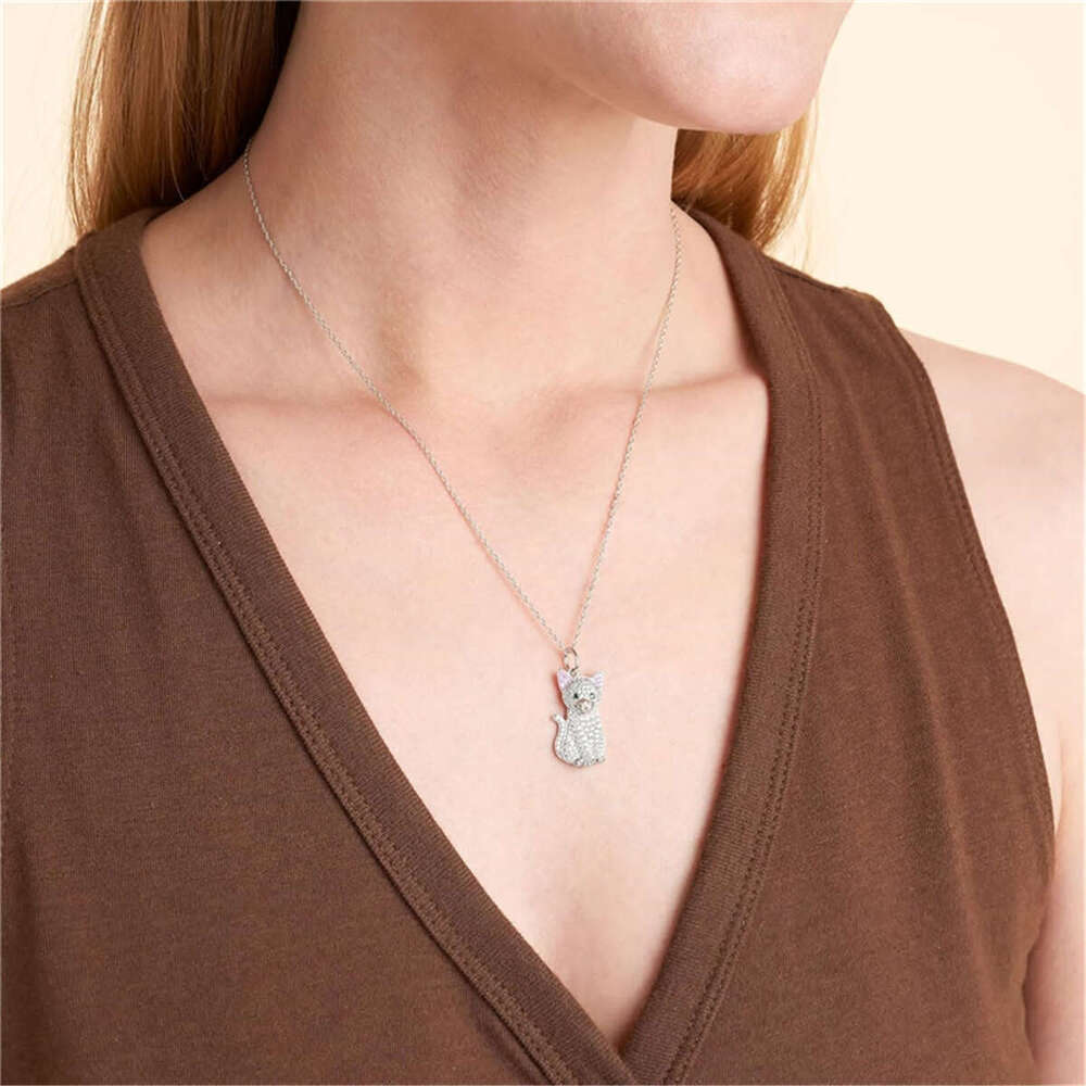 Temu Hot Selg Cute White Cat Pendant Exquisite Pink Eared Kitten Cartoon Necklace Birthday Gift Jewelry
