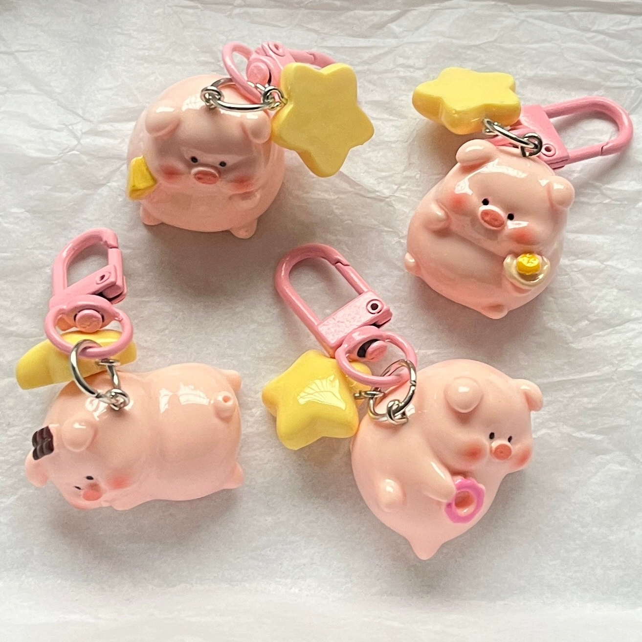 3D Pink Pig Pig Keychain Girl Student Star Buckle Girl Backpack Girlfriend Gift Pendant Cartoon Pendant