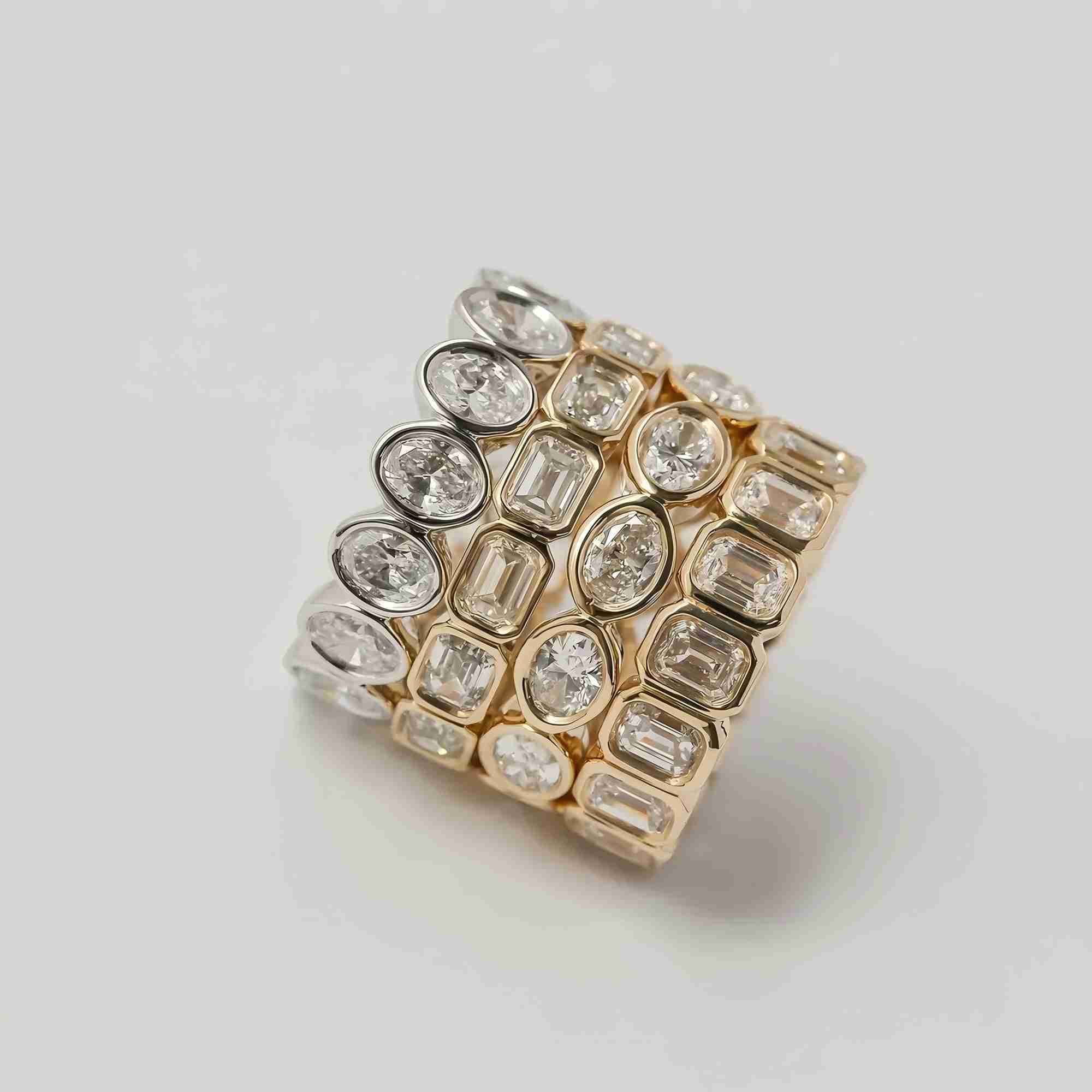 Igi certified lab grown diamond emerald oval cut bezel eternity band rings 18k 14k pure gold synthetic diamond ring