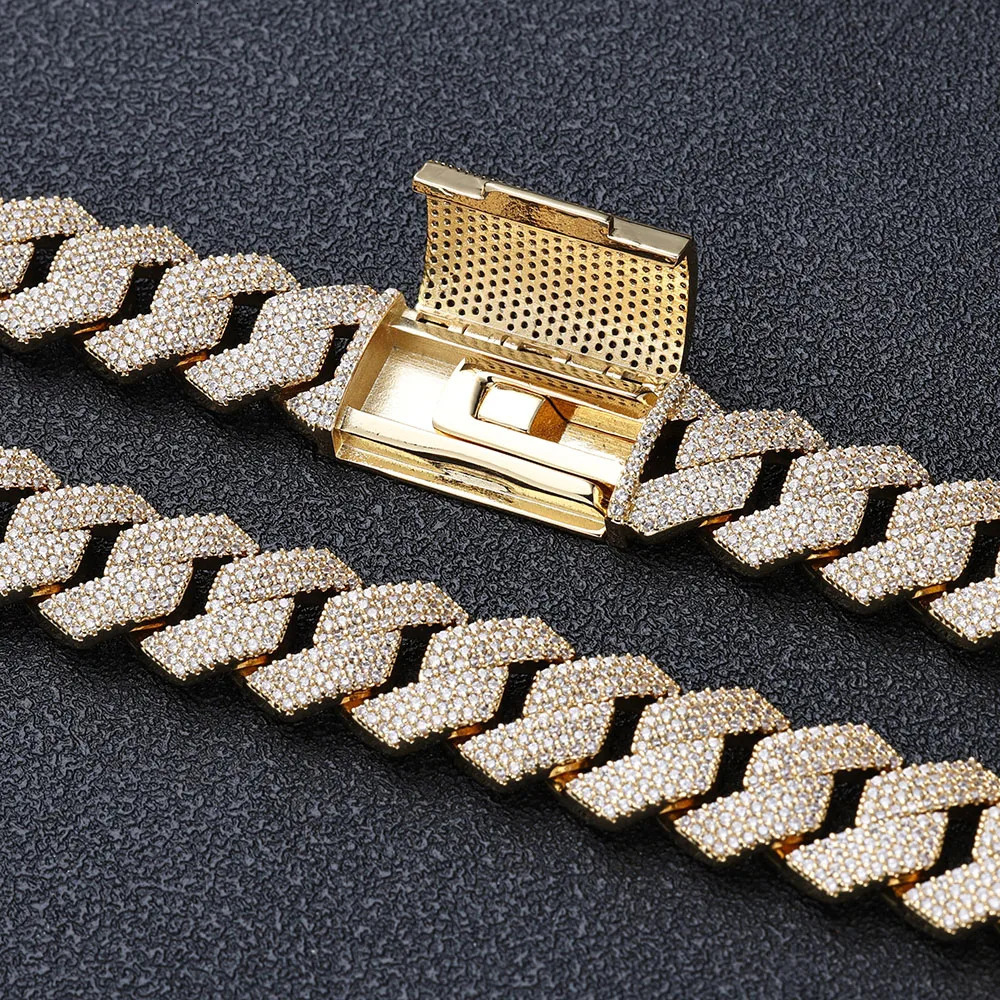 Hip Hop Jewelry Iced Out 15mm 4 Rows CZ Cuban Necklace Box Buckle Fashion Men Bling Prong Setting Diamond Miami Cuban Link Chain 250214