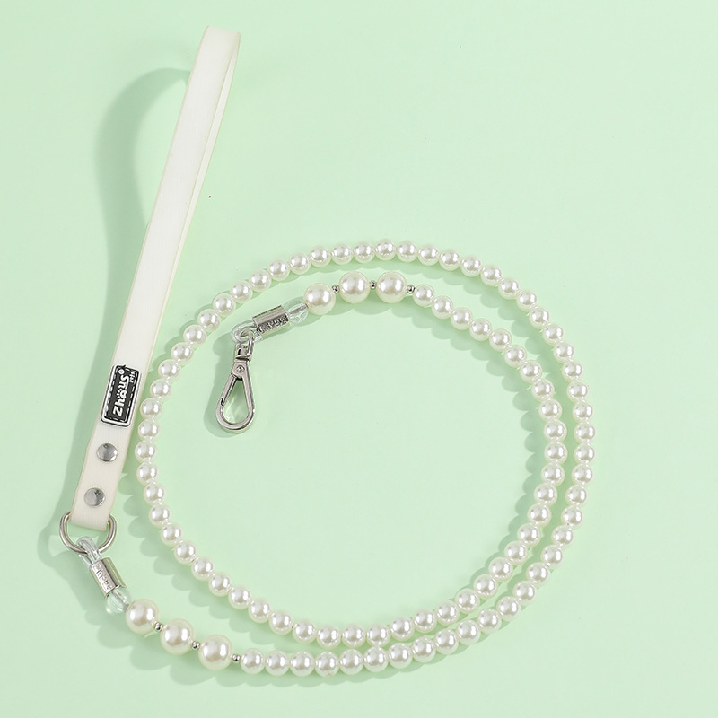 Small Dogs Collars with Large Heart-shaped Pendant Rhinestone Pearl Accessories,Leather Collar Leash Set for Dogs, Adjustable Pet Collars for Gift, Ga