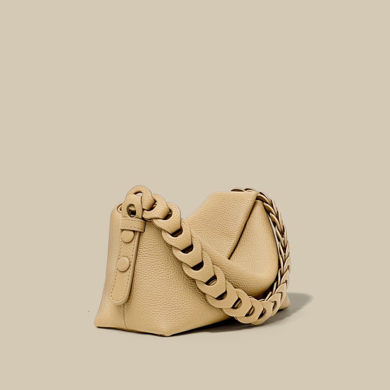 Bag Head Layer Cowhide Underarm For Women's New Niche Woven Single Shoulder Crossbody Handbag, Simple And Fashionable Temperament Pillow Bag