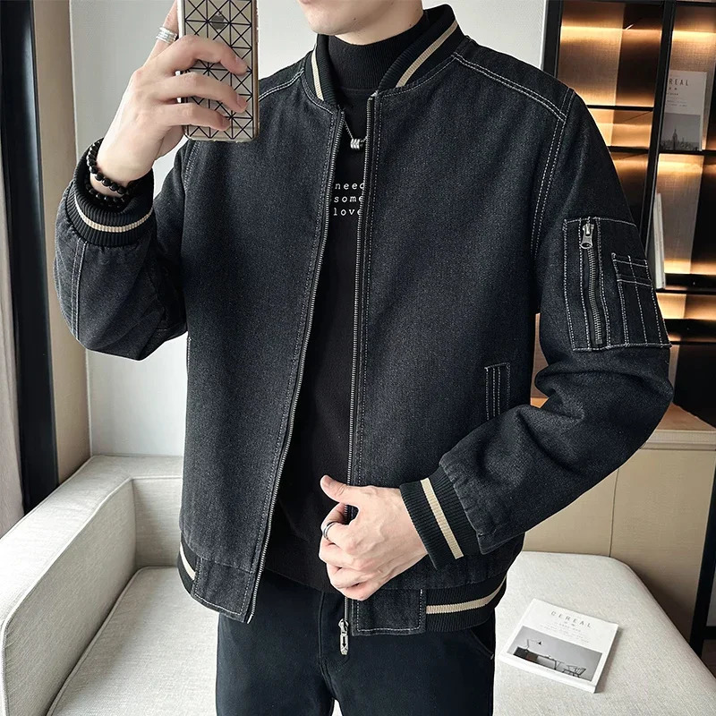 Vintage Wash Winter Denim Jacket Men Trendy Thick Fleece Warm Baseball Casual Loose Motorcyclist Windproof Coat 250212