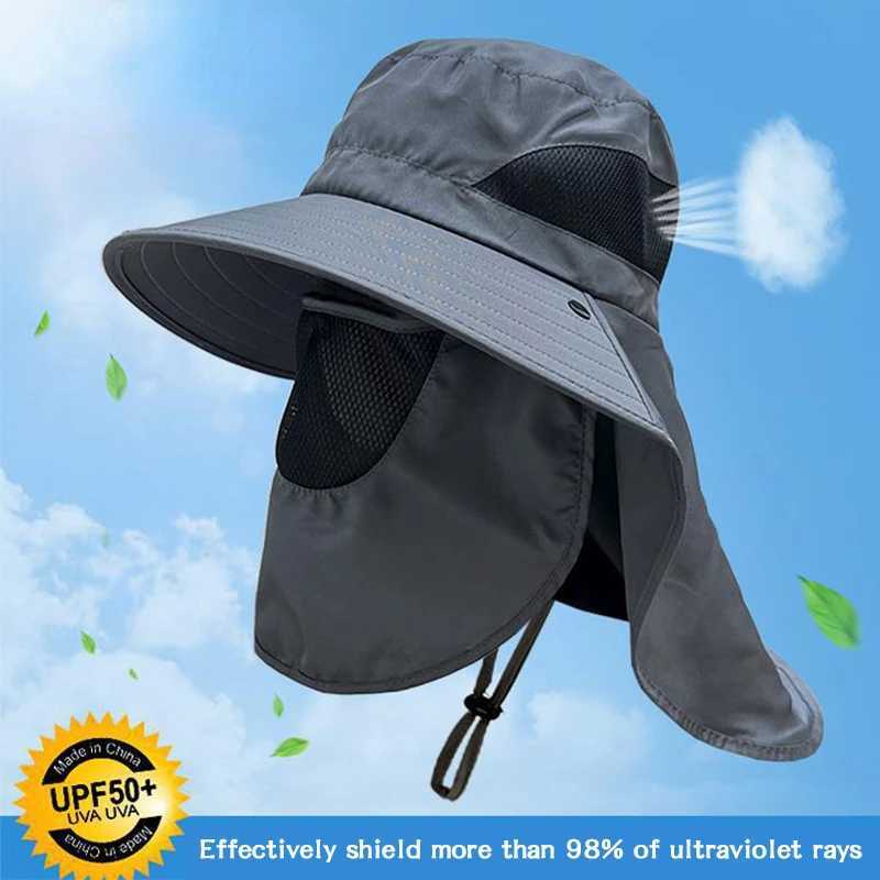 Summer Wide Brim Sun Hat UV Protection Bucket Cap Outdoor Fishing Hiking Beach Hats Breathable for Hiking Camping Fishing Men W250217