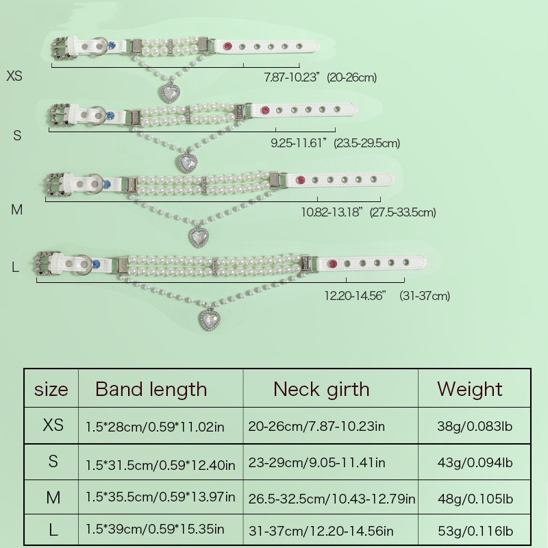 Small Dogs Collars with Large Heart-shaped Pendant Rhinestone Pearl Accessories,Leather Collar Leash Set for Dogs, Adjustable Pet Collars for Gift, Ga