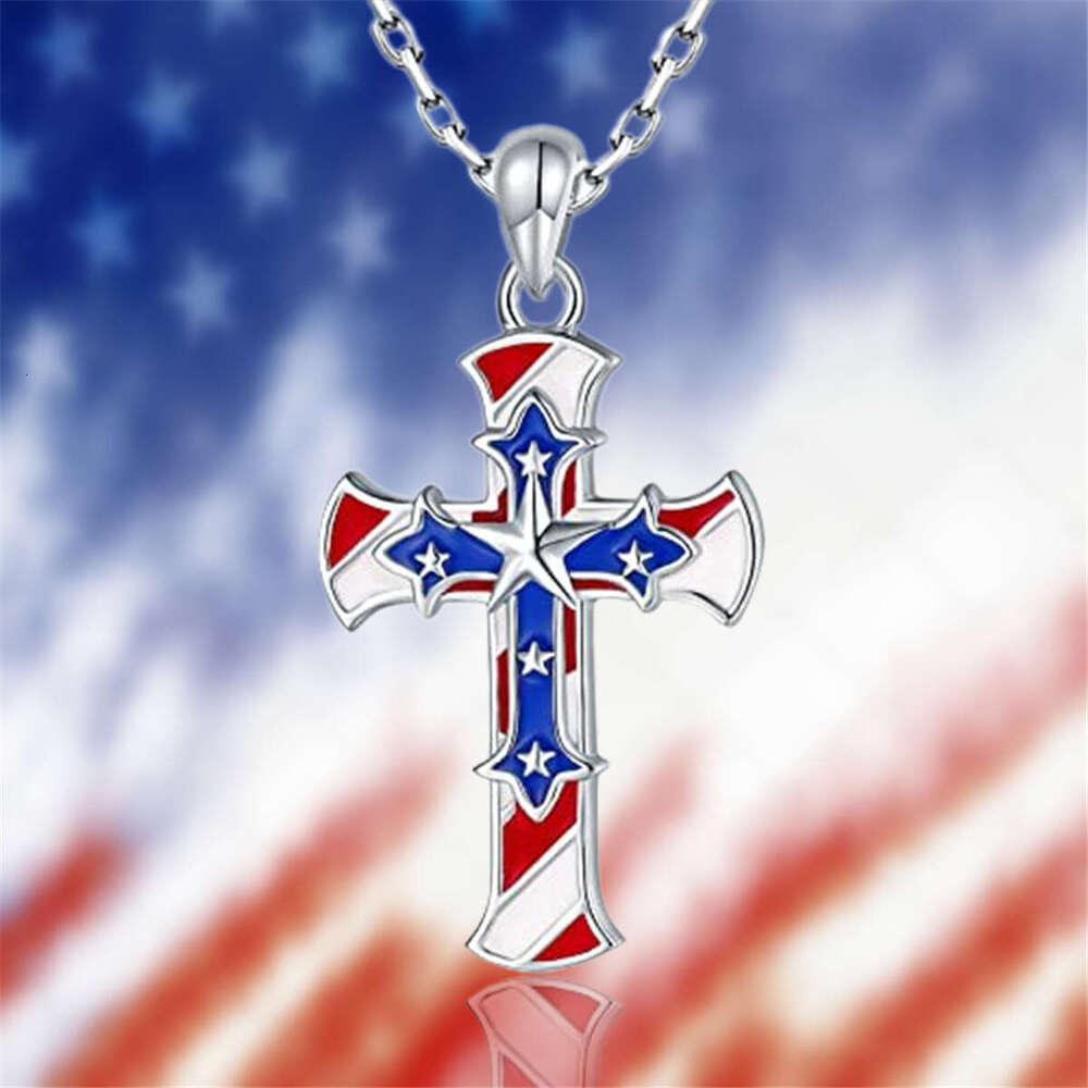 Explosive American Cross Necklace Men's and Women's Star Spangled Banner Independence Day Carnival Party Accessories
