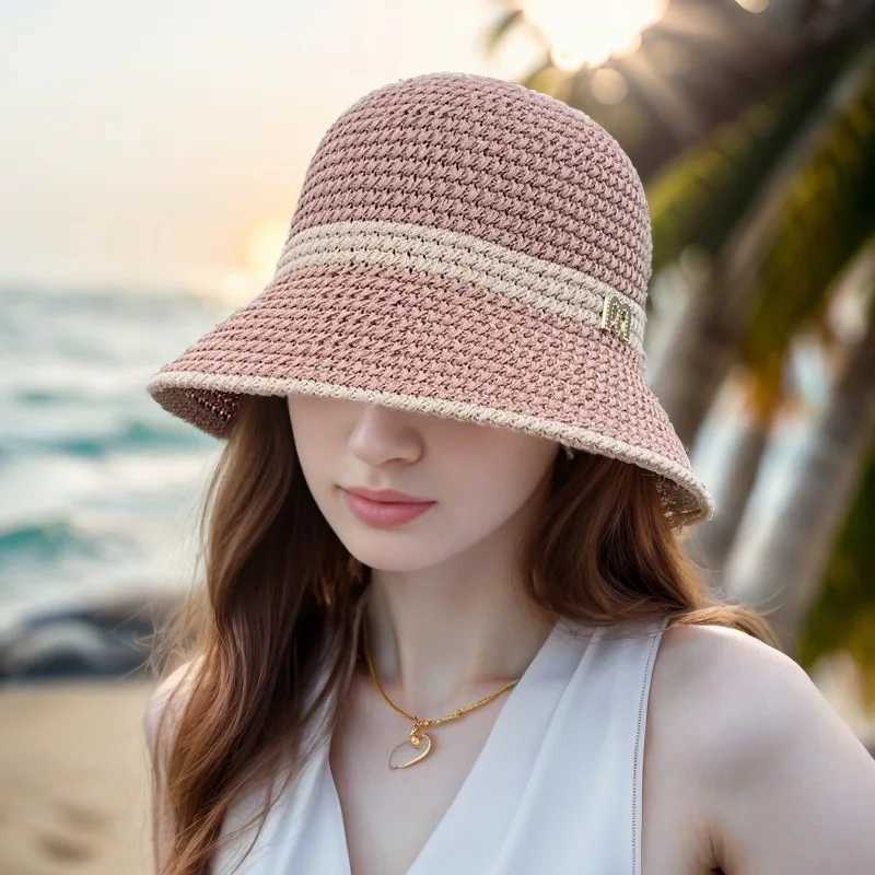 Girls sun hat wide Brim cork summer hat suitable for womens beaches Panama grass dome woven bucket hat womens sun hat W250217