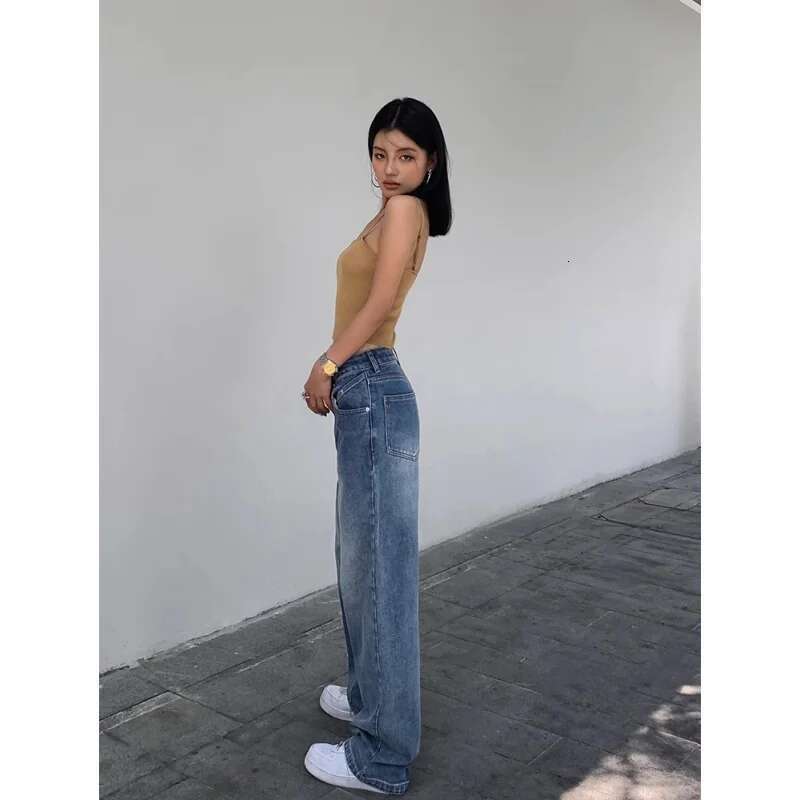 Blue Women Jeans High Waist Fashion American Vintage Streetwear Y2k NEW Wide Leg Jean Female Trouser Baggy Denim Pants
