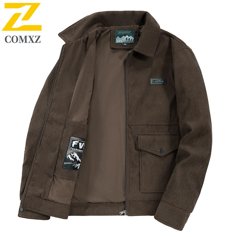 Retro Corduroy Jacket Mens Autumn Harajuku Trendy Windproof Brown Baseball Collar Street Clothing Casual Loose Coat 250210