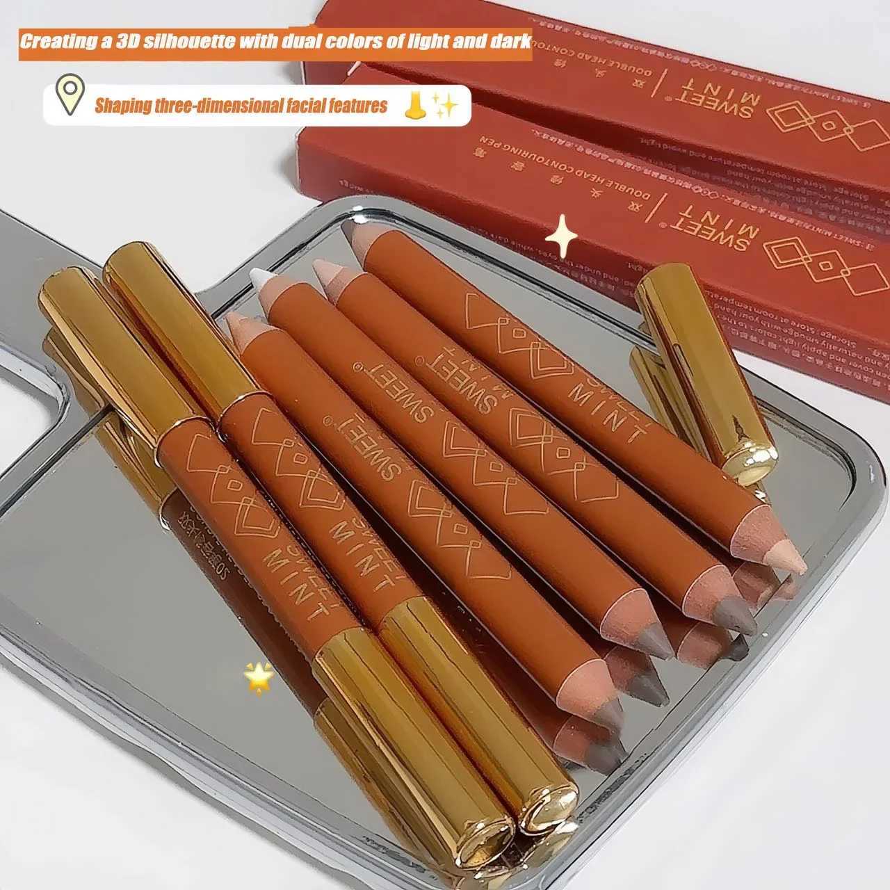 Double-head Nose Shadow Cream Sculpting Contour Pencil Makeup Facial Contouring Cement Gray Natural Steric Highlight StickW250217