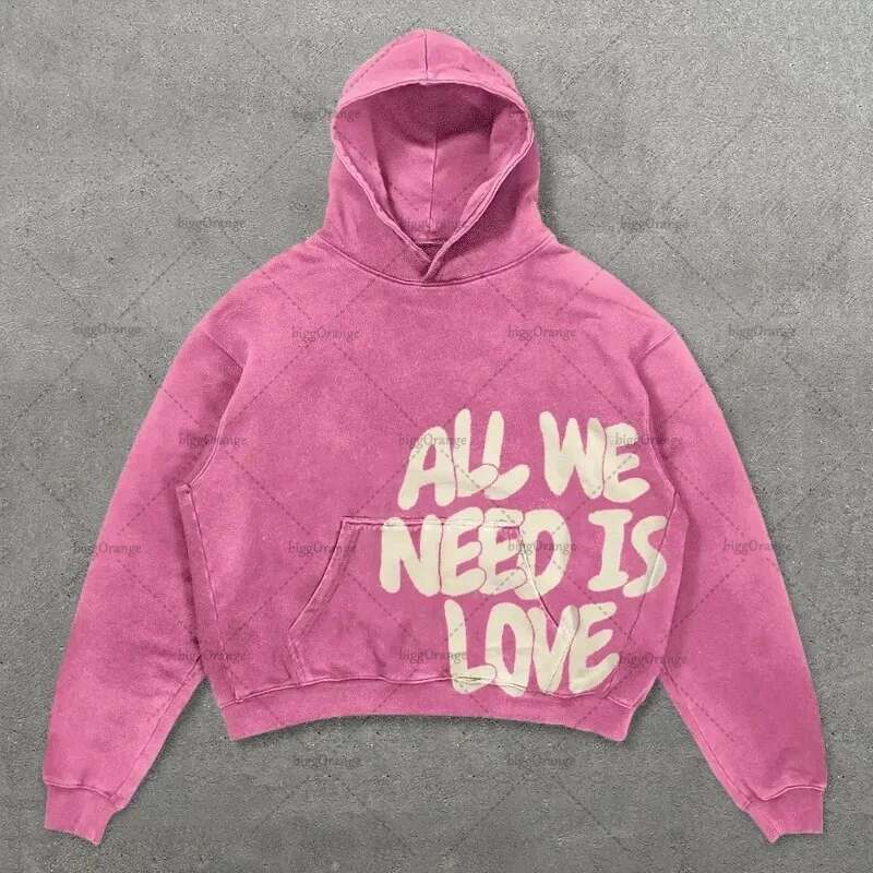American Retro Haruku Y2K Casual Loose Hoodie Men Street Hip-Hop Fashion Versatile Letter Print Oversized Sweatshirt Women
