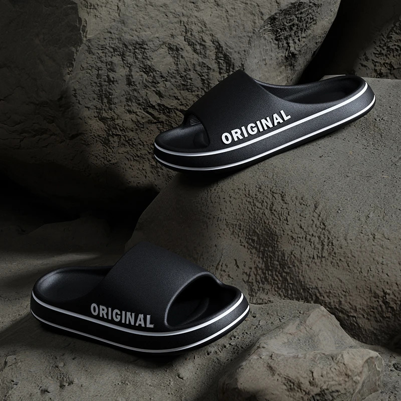 Feslishoet Women Letter Slippers Beach Slides Solid Color Mens Thick Sole Indoor Bathroom Anti Slip Shoes Summer Couple Sandals 250213