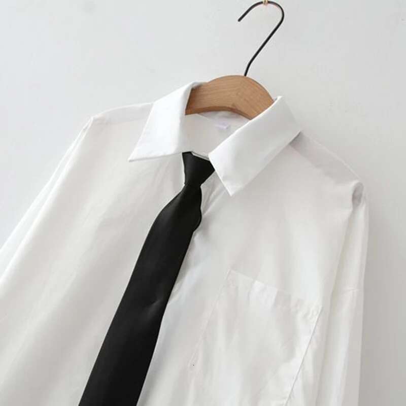 GIDYQ Women White Jk Long Sleeve Fall Student Shirts Casual Button Up Japan Black Tie Preppy Style Girls Tops New