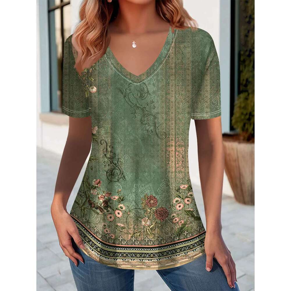 Women's Round Collar Short-Sleeved T-Shirt Women Plus Size Clothing