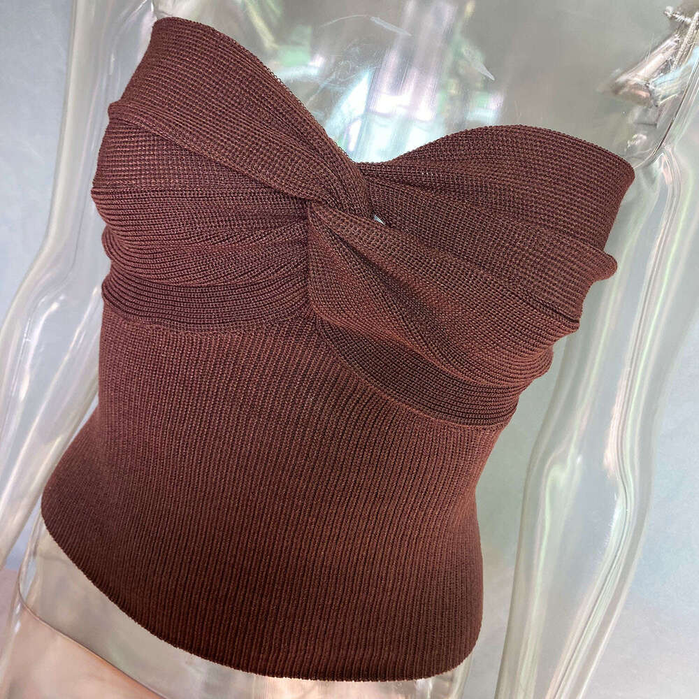 Spring/Summer Women's Solid Color Cross Knitted Woolen strapless Tank Top 2025 New Style Unique and Elegant Clothing