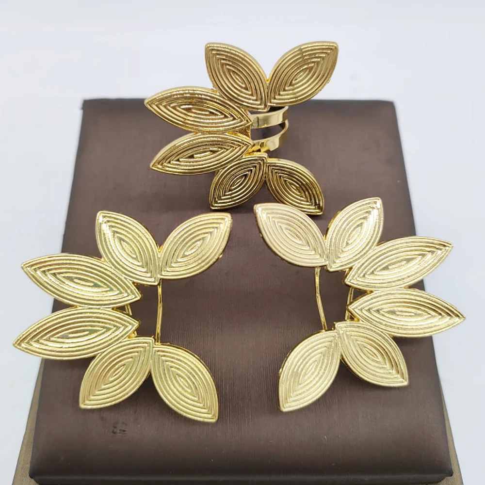 Dubai Golden Jewelry Set 18K Gold Plated Earrings and Rings for Women Wedding Bride Arabic Nigerian Jewellery Accessories 250213