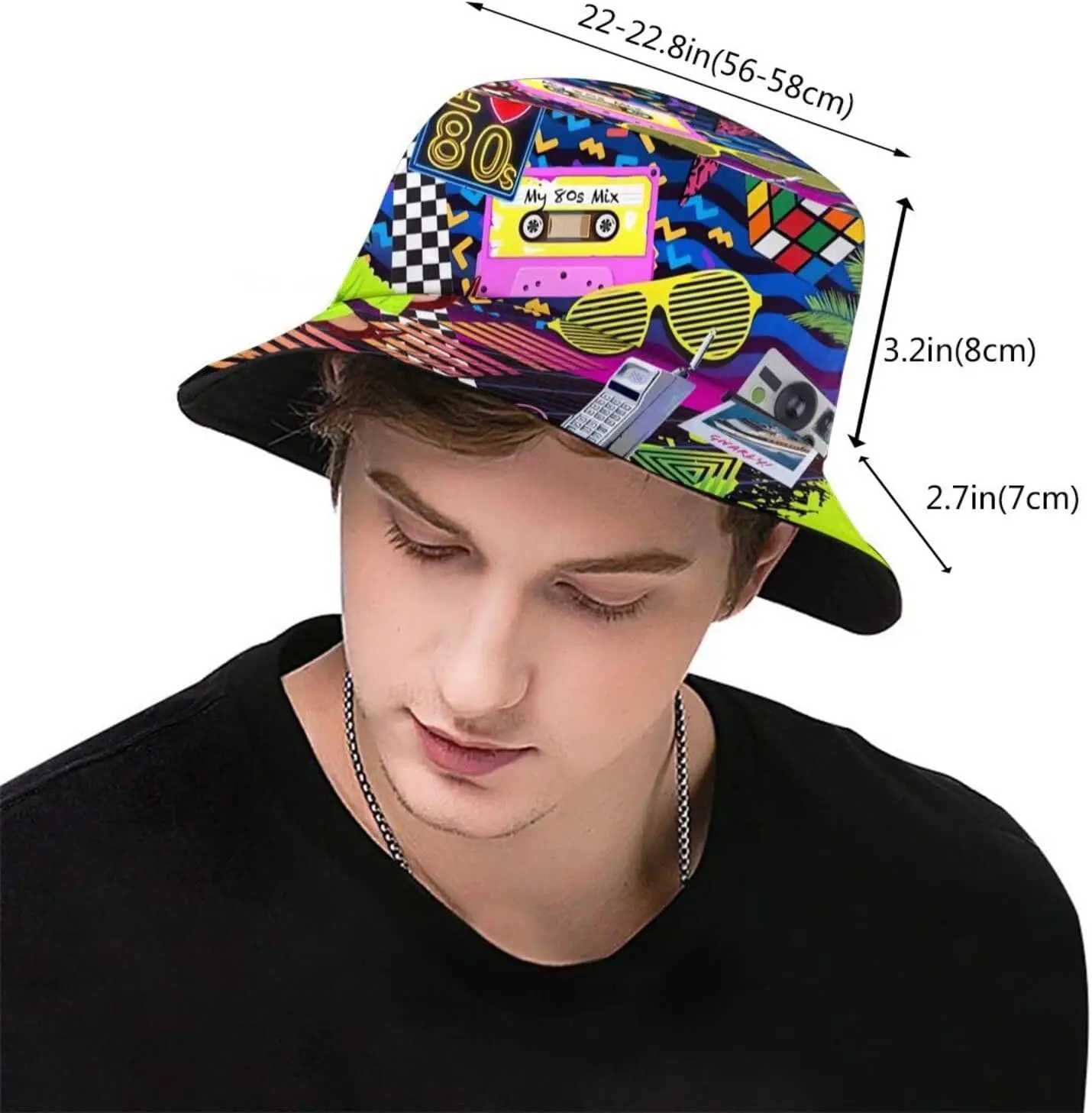 Retro Bucket Hat 80s 90s Icons Summer Unisex Geometric Print Travel Beach Fisherman Hat dsrge W250217
