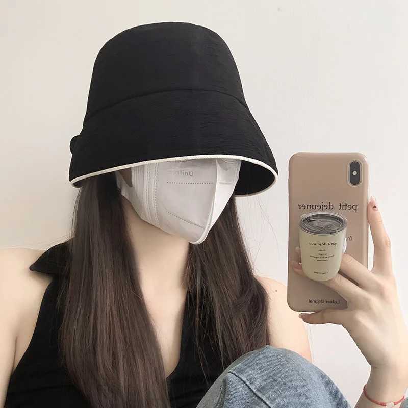 2023 Fashion Summer Hat Women with Big Bow Sun Uv Protection Fisherman Cap Bucket Hat Wide Brim Sunhat Female Korean Folding New W250217
