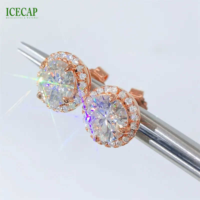 2023 New Design Exquisite Womens Stud Earrings 14k Silver Plated 1 Carat Round Yellow Color Moissanite Diamond Earrings