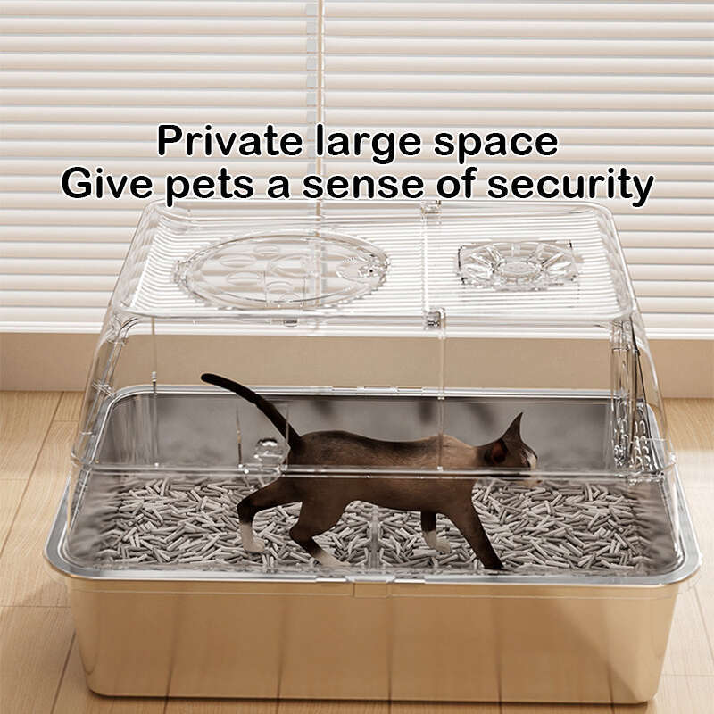 Stainless Steel Litter Box with Dog-Proof Hooded with Filter Lid & Scoop for Low Tracking Enclosed Cat Litter Boxes for Anti-Leakage Metal Litter Pan