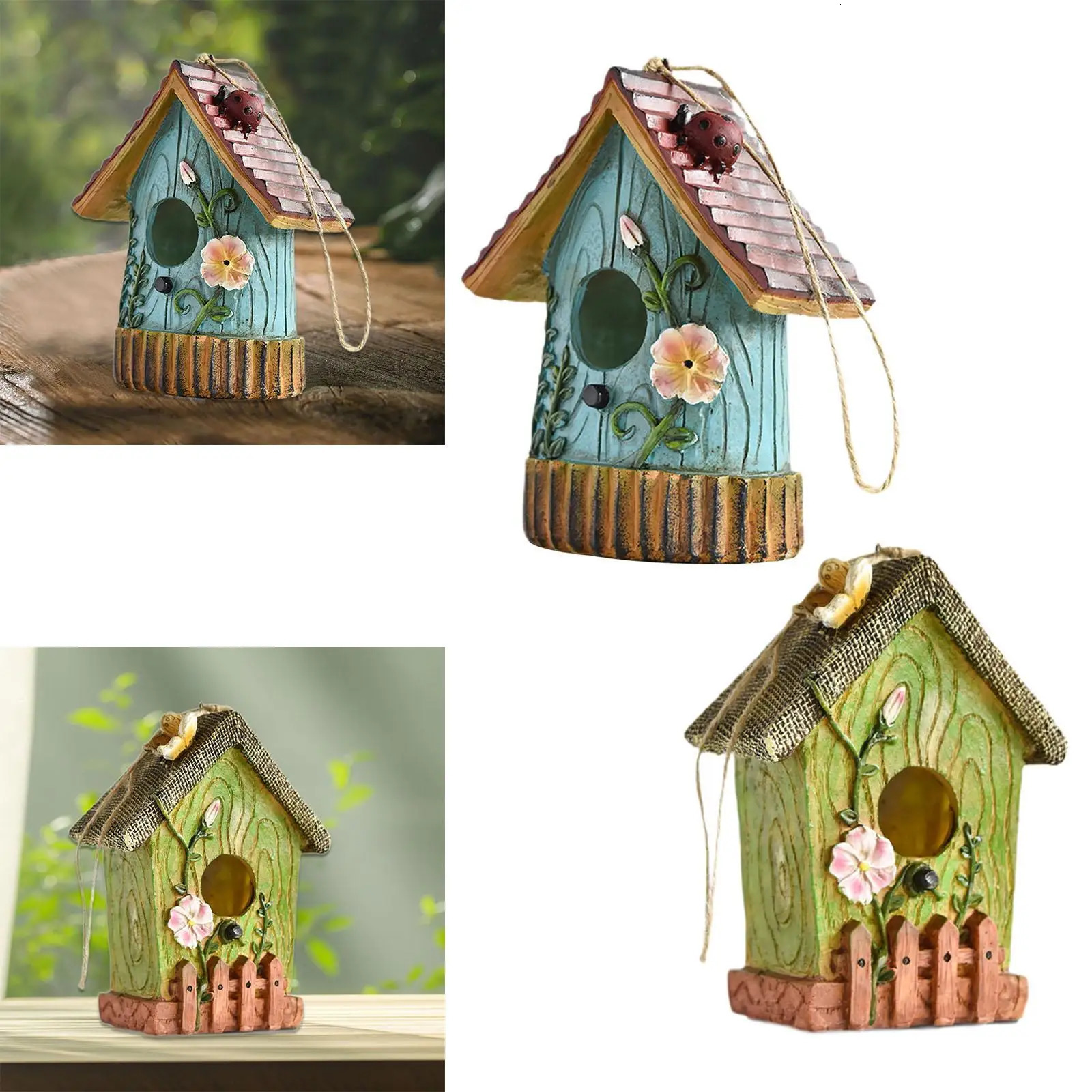 Hanging Bird House Outside Bird Hut Resin Novelty Garden Decoration Hummingbird Nest for Fence Trees Yard Backyard Patio 250206