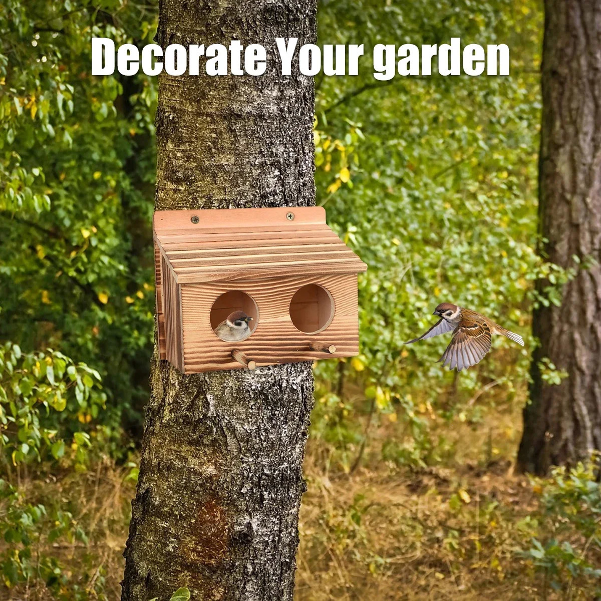 Bird House with 2 Holes Creative Hanging Birdhouse Wooden Garden Bird House Room Handmade c Hanging Outdoor Bird Nesting Sturdy 250206